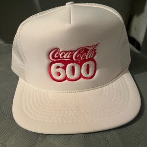 Vintage Coca-Cola 600 Racing Captain Trucker Hat Snapback. White rope